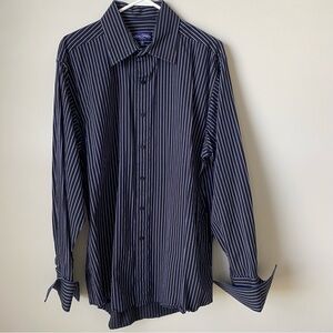 Sean John Black w Blue & White Pinstripe Shirt/Cufflink sleeve 17.5 34/35